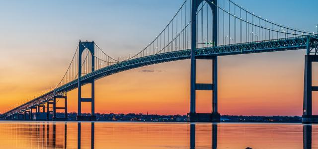 Bridge with sunset sky background
